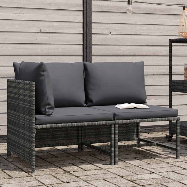 vidaXL 2 Piece Garden Sofa Set with Cushions Grey Poly Rattan