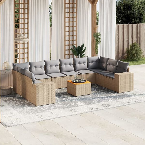 vidaXL 11 Piece Garden Sofa Set with Cushions Beige Poly Rattan