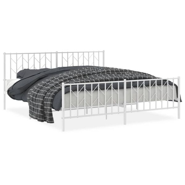 vidaXL Metal Bed Frame without Mattress with Footboard White 180x200cm