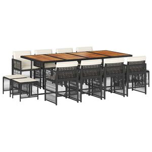vidaXL 13 Piece Garden Dining Set with Cushions Black Poly Rattan