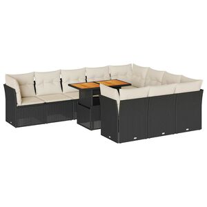 vidaXL 11 Piece Garden Sofa Set with Cushions Black Poly Rattan