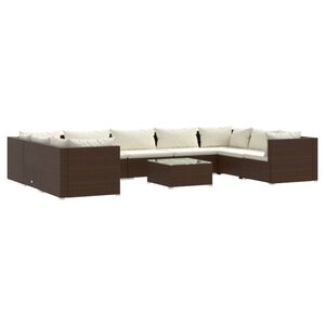 vidaXL 10 Piece Garden Lounge Set with Cushions Poly Rattan Brown