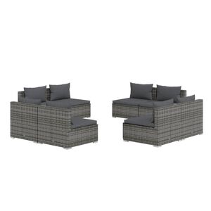 vidaXL 8 Piece Garden Lounge Set with Cushions Poly Rattan Grey