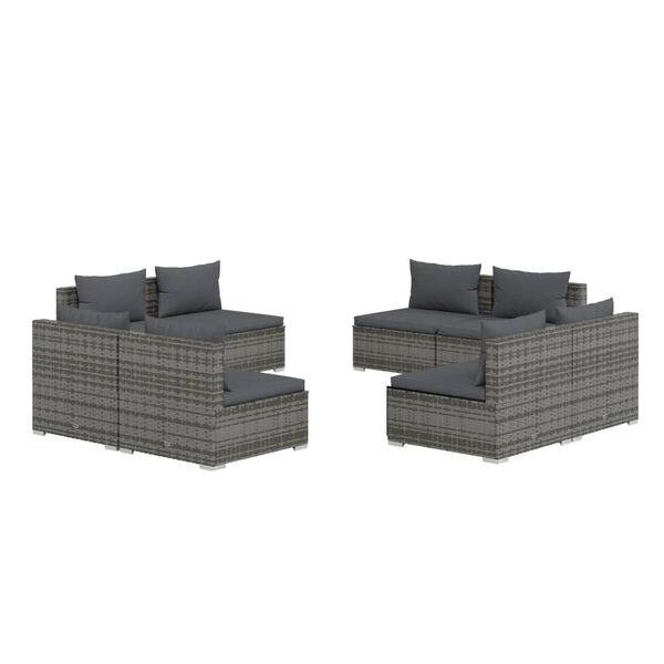 vidaXL 8 Piece Garden Lounge Set with Cushions Poly Rattan Grey