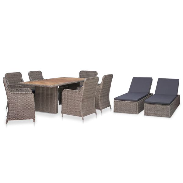 vidaXL 9 Piece Outdoor Dining Set Poly Rattan Brown
