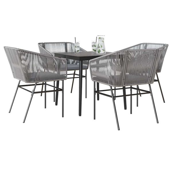 vidaXL 5 Piece Garden Dining Set with Cushions Grey Poly Rattan Glass