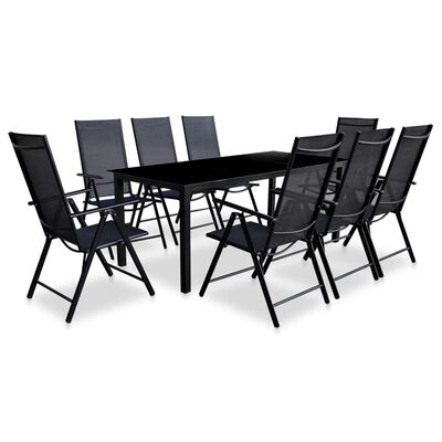 vidaXL 9 Piece Folding Outdoor Dining Set Aluminium Black
