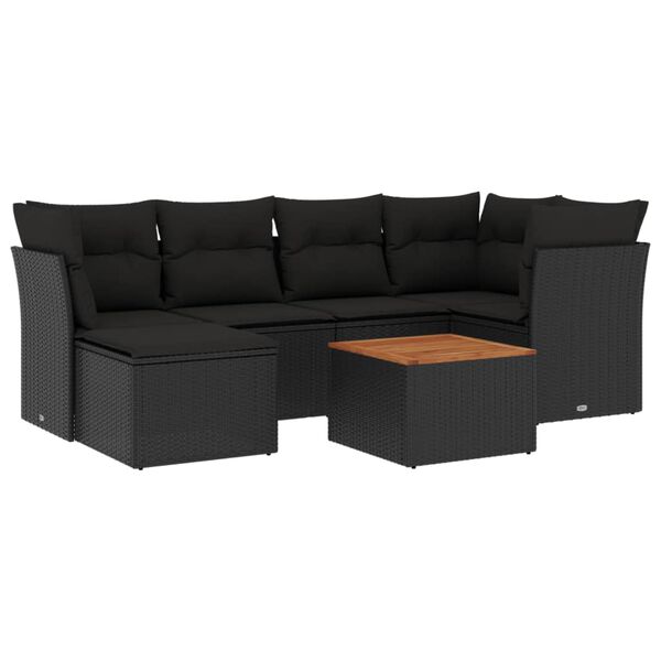 vidaXL 7 Piece Garden Sofa Set with Cushions Black Poly Rattan