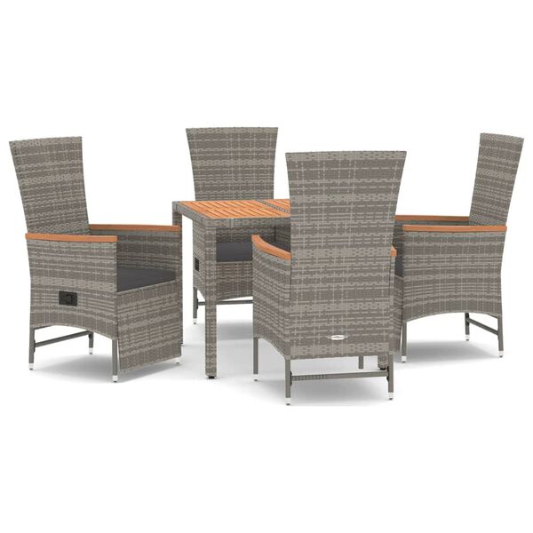 vidaXL 5 Piece Garden Dining Set with Cushions Grey Poly Rattan