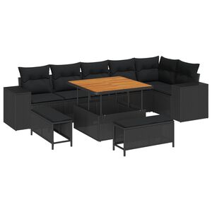 vidaXL Garden Sofa Set 9 pcs Black Poly Rattan