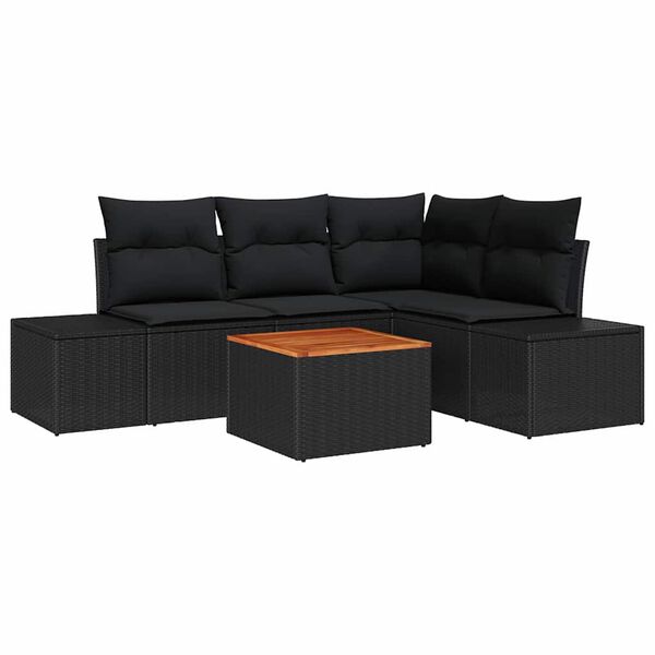 vidaXL Garden Sofa Set with Cushion 5 pcs Black Poly Rattan