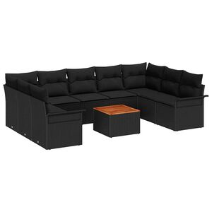 vidaXL Garden Sofa Set with Cushion 10 pcs Black Poly Rattan