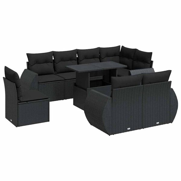 vidaXL 9 Piece Garden Sofa Set with Cushions Black Poly Rattan