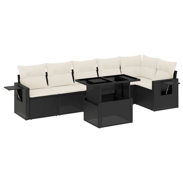 vidaXL 7 Piece Garden Sofa Set with Cushions Black Poly Rattan