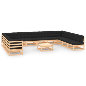vidaXL 13 Piece Garden Lounge Set with Anthracite Cushions Pinewood