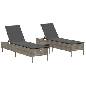 vidaXL 3 Piece Sun Lounger Set with Cushion Grey Poly Rattan