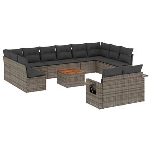 vidaXL 13 Piece Garden Sofa Set with Cushions Grey Poly Rattan