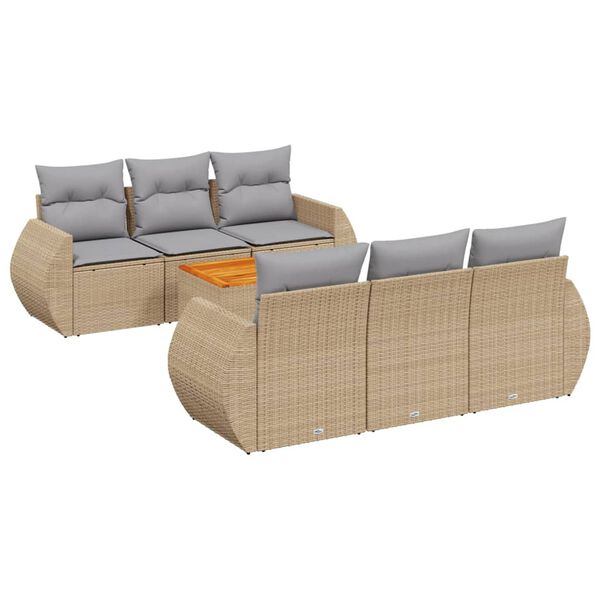vidaXL 7 Piece Garden Sofa Set with Cushions Beige Poly Rattan