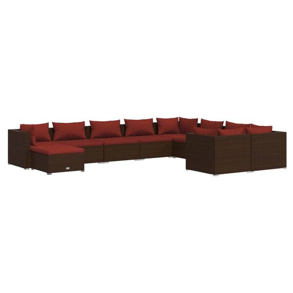 vidaXL 10 Piece Garden Lounge Set with Cushions Poly Rattan Brown