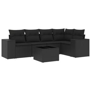 vidaXL 6 Piece Garden Sofa Set with Cushions Black Poly Rattan