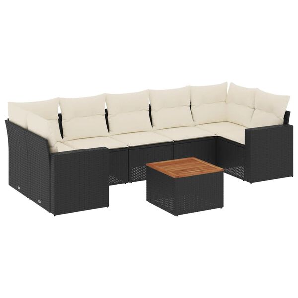 vidaXL 8 Piece Garden Sofa Set with Cushions Black Poly Rattan