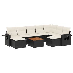 vidaXL 10 Piece Garden Sofa Set with Cushions Black Poly Rattan