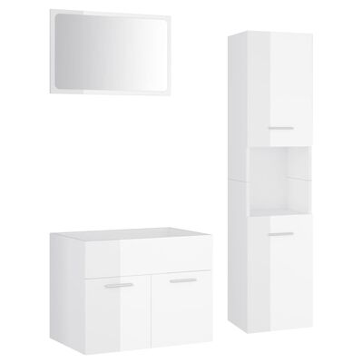 vidaXL Bathroom Furniture Set High Gloss White Engineered Wood