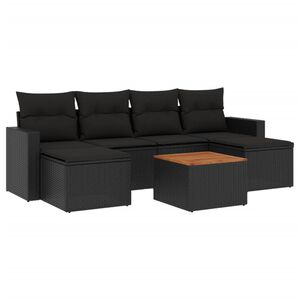 vidaXL 7 Piece Garden Sofa Set with Cushions Black Poly Rattan