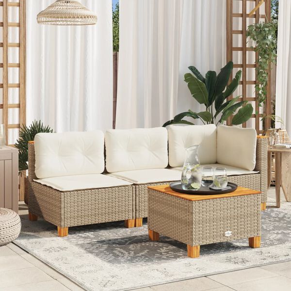 vidaXL Garden Sofa Armless with Cushions Beige Poly Rattan