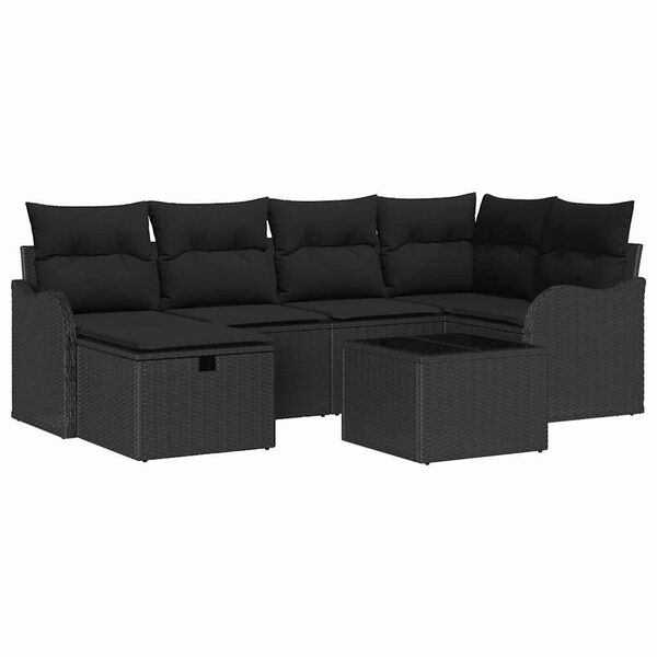 vidaXL Garden Sofa Set with Cushion Manual 7 pcs Black Poly rattan