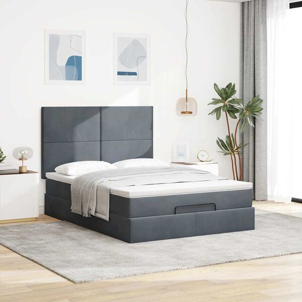 vidaXL Ottoman Bed with Mattresses Dark Grey Queen Velvet