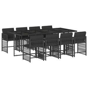 vidaXL 9 Piece Garden Dining Set with Cushions Black Poly Rattan