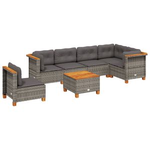 vidaXL 7 Piece Garden Sofa Set with Cushions Grey Poly Rattan