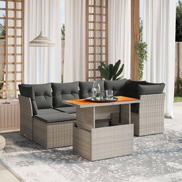 vidaXL 7 Piece Garden Sofa Set with Cushions Grey Poly Rattan