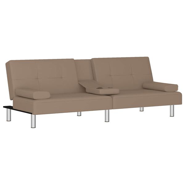 vidaXL Sofa Bed with Cup Holders Cappuccino Faux Leather