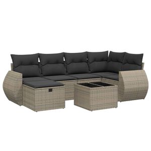 vidaXL 7 Piece Garden Sofa Set with Cushions Grey Poly Rattan