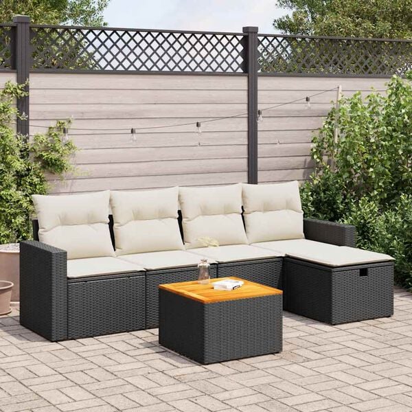 vidaXL 6 Piece Garden Sofa Set with Cushions Black Poly Rattan