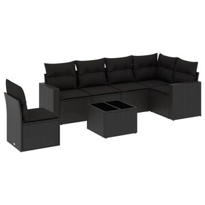 vidaXL 7 Piece Garden Sofa Set with Cushions Black Poly Rattan