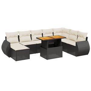vidaXL 9 Piece Garden Sofa Set with Cushions Black Poly Rattan