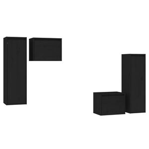 vidaXL TV Cabinets 4 pcs Black Solid Wood Pine