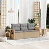 vidaXL 3 Piece Garden Sofa Set with Cushions Beige Poly Rattan