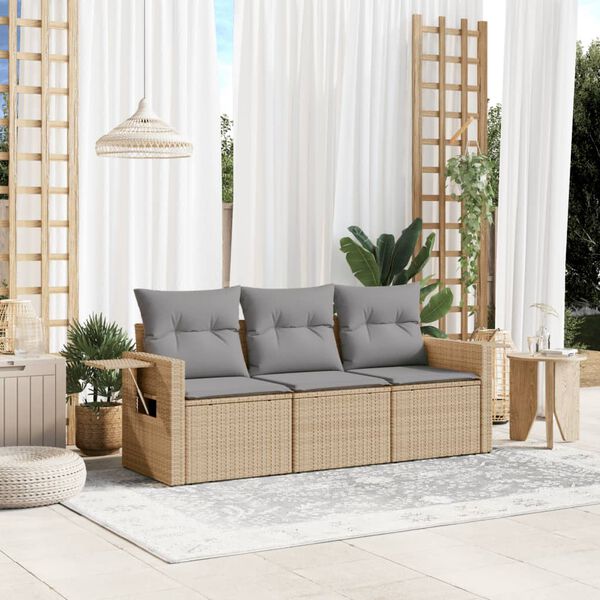vidaXL 3 Piece Garden Sofa Set with Cushions Beige Poly Rattan