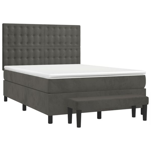 vidaXL Box Spring Bed with Mattress Dark Grey 137x187 cm Double Size Velvet
