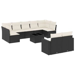 vidaXL 10 Piece Garden Sofa Set with Cushions Black Poly Rattan