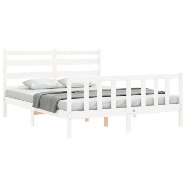 vidaXL Bed Frame without Mattress White King Size Solid Wood Pine