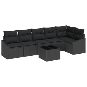 vidaXL Sofa Set with Cushion 7 pcs Black Poly Rattan