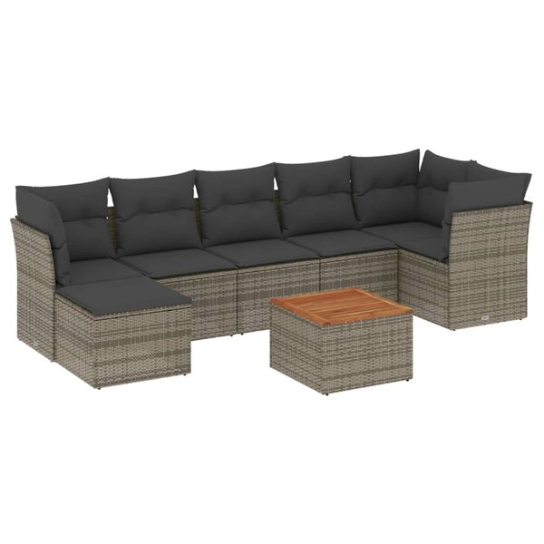 vidaXL 8 Piece Garden Sofa Set with Cushions Grey Poly Rattan