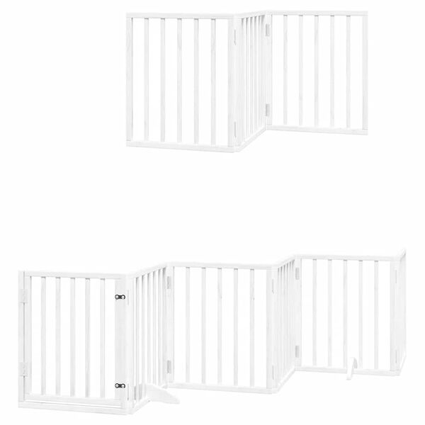 vidaXL Dog Gate with Door Foldable 9 Panels White 450 cm Poplar Wood