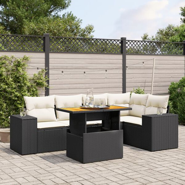 vidaXL 6 Piece Garden Sofa Set with Cushions Black Poly Rattan