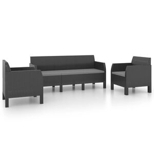 vidaXL 3 Piece Garden Lounge Set with Cushions PP Rattan Anthracite